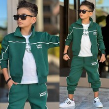 Ay Kids Erkek Çocuk 3 Parça Şardonlu 3 Iplik Eşofman Takımı – Fermuarlı Ceket, Tişört ve Jogger Pantolon 43182-Y