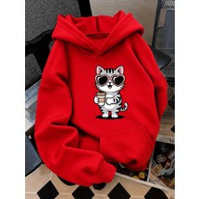 Vodexa Çocuk Kapüşonlu Baskılı Sweatshirt Unisex 3 Iplik Şardonlu Kışlık Hoodie