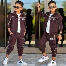 Ay Kids Erkek Çocuk 3 Parça Şardonlu 3 Iplik Eşofman Takımı – Fermuarlı Ceket, Tişört ve Jogger Pantolon 43182-K