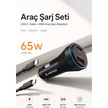 Kensa 65W Çift Portlu Hızlı Araç Şarj Aleti + Usb-C To Usb-C Şarj Kablosu Seti