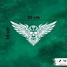 Meristeed Kanatlı Kuru Kafa Oto Sticker - Araç Arka Camı, Kask, Bilgisayar Kasası, Motosiklet, Mağaza Vitrin Dekoru, Dükkan Camları, Düz Yüzey Uyumlu Etiket- Siyah,beyaz,kırmızı,hologram Renk Seçenekli