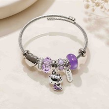 Modus Contemporary Kadın Gümüş Renk Hello Kitty ve Love Charm Detaylı Mor Kristal Bileklik