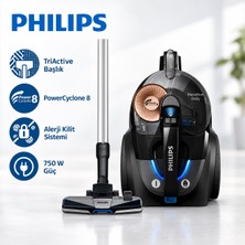 Philips 7000 Serisi Marathon Daily Torbasız Elektrikli Süpürge 750 W Powercyclone 8 Triactive Başlık Alerji Kilit Sistemli Hepa Filtreli Mavi Ev Tipi