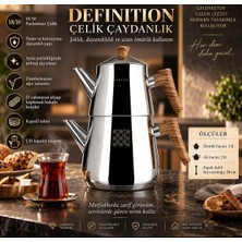 Es Dekor Definition 18/10 Paslanmaz Çelik Kapsül Tabanlı Çaydanlık Takımı 1 Lt + 2 Lt SRK8681126433327