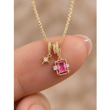 Beatis Pembe Taşlı Yıldız Charm Kolye Altın Renk Zirkon Detaylı Kadın Kolye