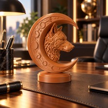 Eb Studio Bozkurt Ay Biblosu – Hilal Içinde Kurt Figürü 20 cm – Ofis Masaüstü Dekoratif Heykel