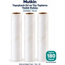 Mutkin 3’lü Yapışkanlı Kıl Tüy Toz Toplama Yedek Rulosu 24 cm 180 Yaprak Kedi Köpek Tüy Temizleyici