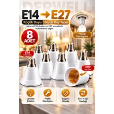 Derwell E14'TEN E27'YE Ampul Duy Dönüştürücü Adaptör - Küçük Duyuyu Büyük Duya Çevirici Aparat, Ev ve Ofis Içi Pratik Aydınlatma Çözümü, Sağlam ve Dayanıklı Gövde Yapısı