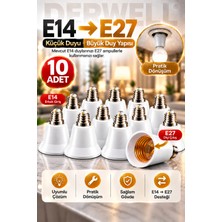 Derwell E14'TEN E27'YE Ampul Duy Dönüştürücü Adaptör - Küçük Duyuyu Büyük Duya Çevirici Aparat, Ev ve Ofis Içi Pratik Aydınlatma Çözümü, Sağlam ve Dayanıklı Gövde Yapısı