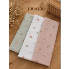 Two Child Çok Amaçlı 3'lü El Emeği Müslin Set %100 Pamuk Yenidoğan Bebek Battaniyesi 100×100 Premium