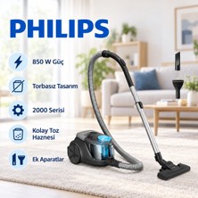Philips 2000 Serisi Powercyclone 4 850 W Toz Torbasız Elektrikli Süpürge, Super Clean Air Filtre, Çok Amaçlı Zemin Başlığı, Mobilya Başlığı, Siyah Gri