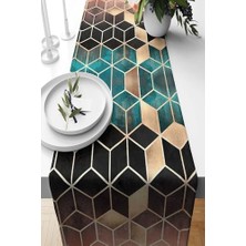 Runner, Pelangi Mozaik Geçişli Leke Tutmaz Kumaş Salon Mutfak Masa Değişik Ranır Modelleri Mint-Siyah-Bej 40 x 140