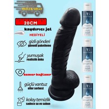 Aşkın Deposu Deromeya Health 933 Gerçekçi Testisli Siyah Dildo 20 cm Gerçekçi Et Dokusunda Damarlı ve Vantuzlu Kaliteli Yumuşak Süper Silikon Realistik Dildo Süper 3*50 ml Jel Hediyeli
