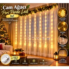 MixmioLife Çam Ağacı Figürlü USB LED Perde Işık 3x1 Metre Sıcak Beyaz Yılbaşı Dekorasyon Peri LED