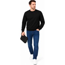Justas Erkek Siyah Bisiklet Yaka 3 Iplik Şardonlu Sweatshirt