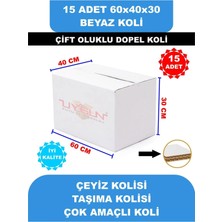 Uygun Kutu ve Ambalaj 15 Adet 60X40X30 Beyaz Çeyiz Kolisi, Taşıma Kolisi, Boş Karton Koli, Çift Oluklu