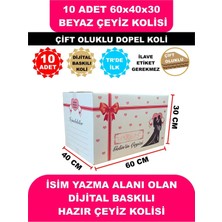 Uygun Kutu ve Ambalaj 10 Adet 60X40X30 Gelin Damat Baskılı Beyaz Çeyiz Kolisi, Isim Yazma Alanı Renkli Baskı, Çift Oluklu