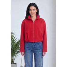 ZKS Grup Tekstil Kadın Crop Bomber Ceket Fermuarlı Cepli Haki, Siyah, Kırmızı, Bej, Kahverengi