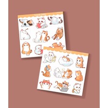 Minithingsart Kedi Çıkartmaları-2 Li - -Mat Kağıt-Sevimli Kedi Etiketleri -Kawai Cat -Sevimli Sticker -Telefon Süslemeleri