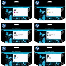 Hesaplı Pazar Hpzr Ürün Görseli Hp 72 Orijinal 6'lı Kartuş Seti | Foto Siyah, Mavi (Cyan), Kırmızı (Magenta), Sarı, Gri, Mat Siyah | Hp Designjet T610, T620, T770, T790, T1100 Uyumlu