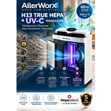 Allerworx UL60 Hava Temizleme Cihazı Air Purifier 60 m² UV-C Ultraviyole HEPA H13 Filtre (400 m³/h CADR) 5 Yıl Garanti