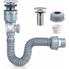 UmoTech Koku Önleyici Yeni Nesil Pop-Up Lavabo Sifonu Esnek Gider Hortumlu Basmalı Taslı Körüklü Gider Seti