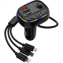 YK-FT620 LED Işıklı, Bütün Telefonlarla Uyumlu 3'lü Kablolu, Araç Fm Transmitter 5.0 Bluetooth Araç Kiti, 3.1AMPER Hızlı Şarj Çakmaklık Girişli