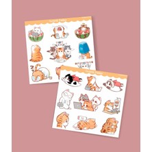 Minithingsart Kawai Cat -Kedi Etiketleri -2 Li - -Mat Kağıt-Sevimli Kedi Çıkartmaları -Sevimli Sticker -Telefon Süslemeleri