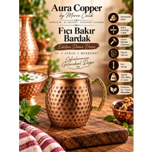 Aura Copper Fıçı Bakır Bardak Dövme Kulplu Ayran Su Meşrubat Bardağı KC-00013 Eskitme Dövme - 500 ml