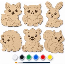 Lina Hobby 6’lı Hayvan Figürlü MDF Boyama Seti 17 cm Akrilik Boya ve Fırça
