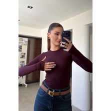 Magarde Parmak Geçmeli Uzun Kollu Body- Bordo