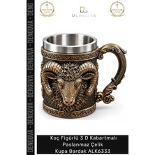 Denguva #kupa Hediyelik Dekoratif Metal Figürlü 3 D Kabartmalı Paslanmaz Çelik Kupa Bardak ALK6333