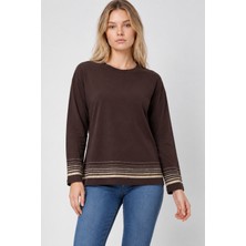 Etki Moda Kadın Kolları ve Eteği Sim Detaylı Mevsimlik Merselize Triko Bluz