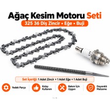 Algaride Motorlu Testere 3/25 36 Diş Zincir  Zincir Eğesi   L7T Buji  3 Parça Ağaç Kesim Motoru Seti
