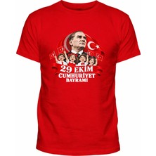 Efendioğlu Design Kısa Kollu Yeni Bayrak Sallayan 4 Çocuk ve Atatürk 29 Ekim Baskılı Pamuklu T-Shirt