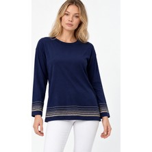 Etki Moda Kadın Kolları ve Eteği Sim Detaylı Mevsimlik Merselize Triko Bluz