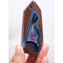 Healcrystal Mor Druzy Cepsi ile Ametist Akik Serbest Formda, Mavi Şeritlerle ve Terrakota Matrisli Taş, 69G