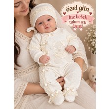 Sönmez Bebe Özel Gün Kız Bebe Tulum Tül Fiyonk Fisto Nakış Detaylı Mevlütlük Kız Tulum Seti
