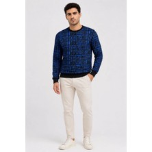 Milares Erkek Siyah Mavi Yazı Desenli Iki Iplik Şardonlu Sweatshirt