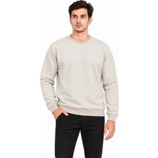 Milares Erkek Bisiklet Yaka Içi Şardonlu 2 Iplik Düz Uzun Kollu Regular Fit Sweatshirt - Gri
