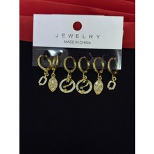 Melisa Takı & Aksesuar 316L Çelik Jewelry Gold Renk 6lı Set Zirkon Taşlı Küpe