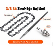 Algaride Motorlu Testere  3/8 36 Diş Zincir  Zincir  Eğesi L7T Buji  3 Parça Yedek Parça Seti