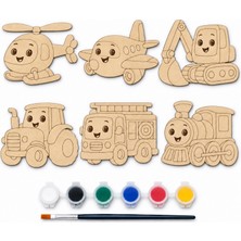 Lina Hobby 6’lı Sevimli Taşıtlar MDF Boyama Seti 17 cm Akrilik Boya ve Fırça