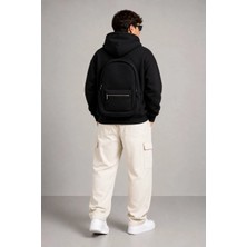 Milares Erkek 3 Iplik Şardonlu Tam Fermuarlı Kapüşonlu Arka Çanta Detaylı Sweatshirt - Siyah