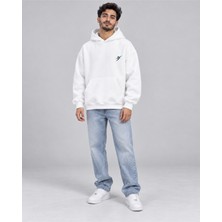 Backlain Mod Style Icon Unisex Beyaz 3 Iplik Kalın Kumaş Kapüşonlu Hoodie Sweatshirt Oversize