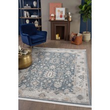 Hünkar Halı Milas Mavi Yumuşak Dokulu Modern Vintage Halı Dört Mevsim %100 Polyester Dokuma Yatak Odası