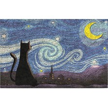 Kedi Köpek Komik Tasarımlı Dekoratif Kapı Önü Paspas, Dış Mekan/ev Içi/banyo/mutfak/yatak Odası/giriş Paspasları (Gece Kedi, 45X70)