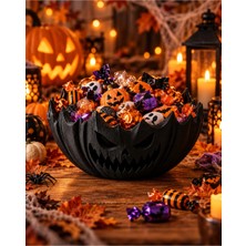 Muğla 3D Halloween Balkabağı Kase Şekerlik - Cadılar Bayramı Dekoratif Şeker Kasesi Siyah Siyah