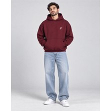Backlain Mod Style Icon Unisex Bordo 3 Iplik Kalın Kumaş Kapüşonlu Hoodie Sweatshirt Oversize
