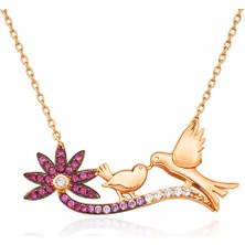 Moncuk Design ​gümüş Rose Anne ve Yavru Kuş Bayan Kolye